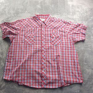 Wrangler Wrancher 3X Big 3XL Multicolor Plaid‎ Pearl Snap Western Red Blue